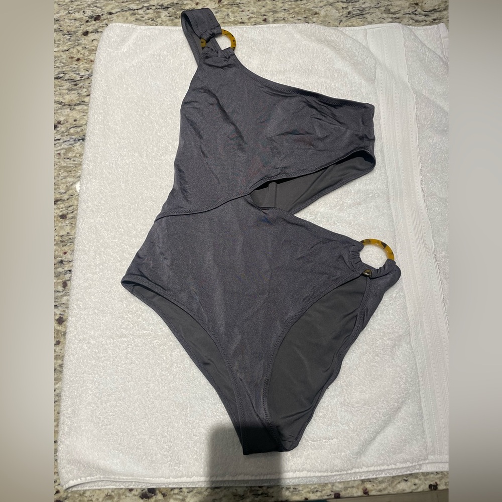Dark Grey Women's One Shoulder Swimsuit